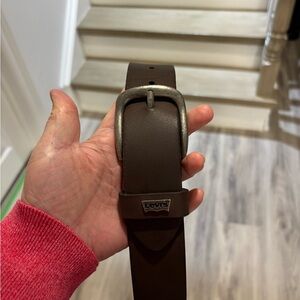 Levi's Dark Brown Bovine Leather Men's Belt with Brushed Metal Buckle 32”-36”